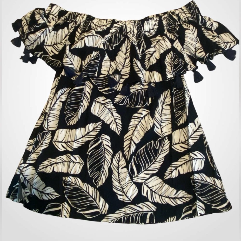 Women’s tropical print top by La Mer Luxe cold shoulder tassel blouse NWT size S - Picture 2 of 10